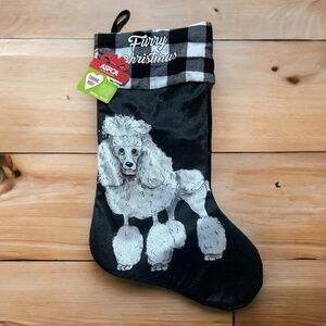 ASPCA Poodle Christmas Stocking Black Buffalo Plaid NEW